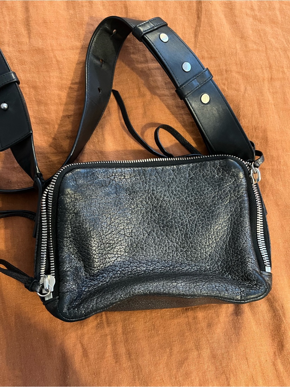 All Saints Vincent Metallic Leather Crossbody Camera Bag in Gunmetal - Picture 5 of 6